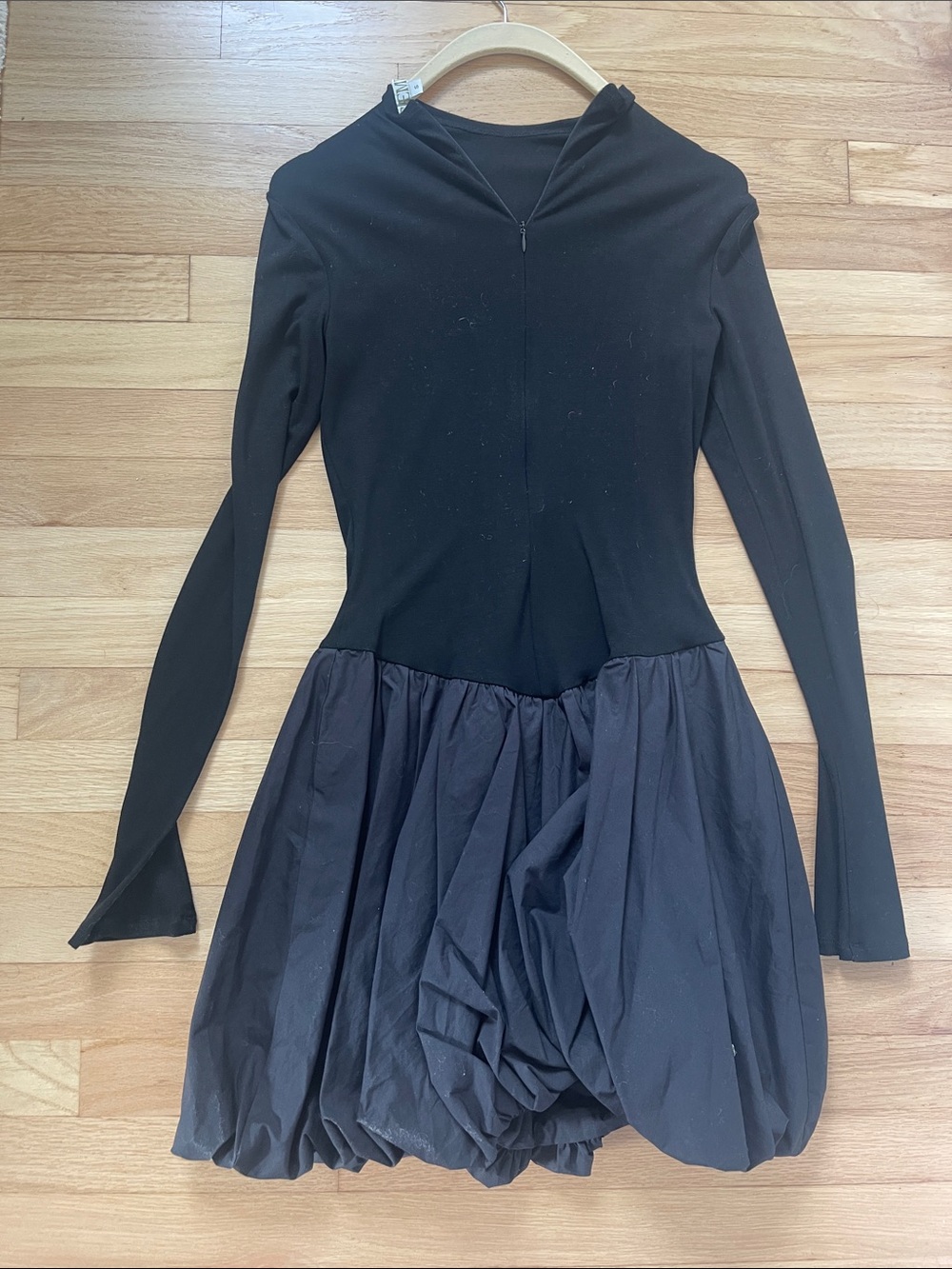 Nordstrom Saemdi size S Black Long-Sleeve Fit-and-Flare Dress with Bubble Skirt - Picture 5 of 7